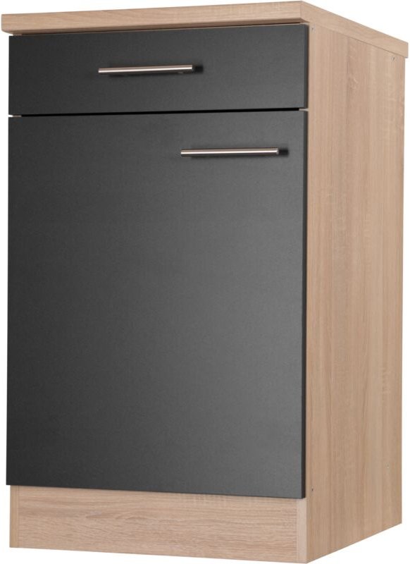 Unterschrank Küchenschrank Schublade 50 cm Eiche Sägerau Schwarz Merle Respekta