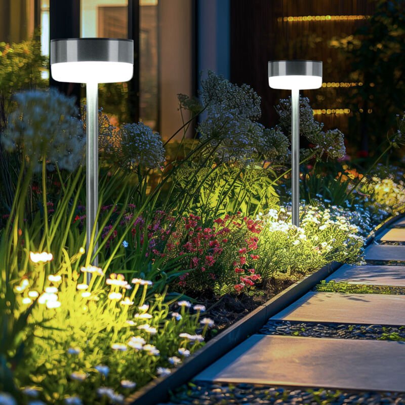 Solarlampe led Außenleuchte Wegelampe Gartendeko Erdspieß Terrassenlampe Solardeko, Edelstahl Kunststoff silber, Akku wa...