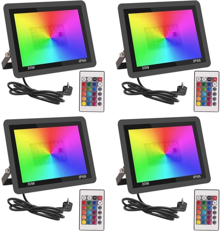 Rgb Projecteur led Extérieur 30W,Spot led Couleur avec Télécommande,16 Couleurs 4 Modes Dimmable Éclairage Extérieur Mur...