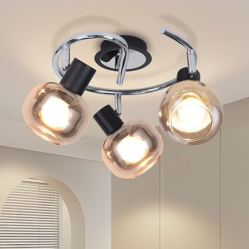 Deckenleuchte E14 Moderne, 3 Flammig Rauchglas Deckenstrahler, Schwenkbar 350° Wohnzimmerlampe für Schlafzimmer Flur Küc...