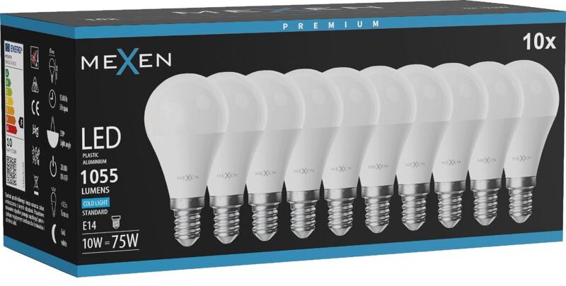 Mexen Nova 10x LED-Glühbirne E14, G45, 10W, Kalt - 6500K, 1055 lm - L101-E14-1065-01x10