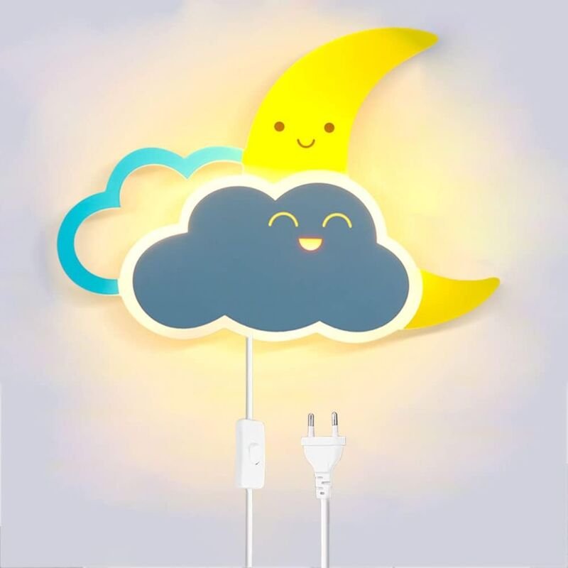 LED-Wolke-Wandleuchte für Kinder mit Schalter und Steckdose, Kinderzimmer-Wandleuchte mit 8 w Kabel, Wand-Nachtlampe, Ba...