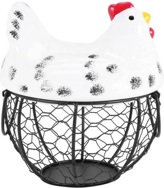 Eierkorb, Eierhalterkorb, Organizer-Aufbewahrung, Schmiededraht, Restaurantkorb, Küchen-Hühnerdekor (weiß)