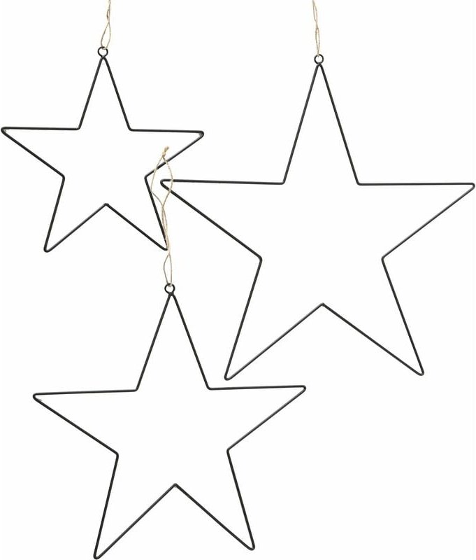 Spetebo - Deko Stern 3er Set schwarz - 30 / 40 / 50 cm - Metall Sterne Dekohänger Fensterdeko Weihnachtsstern