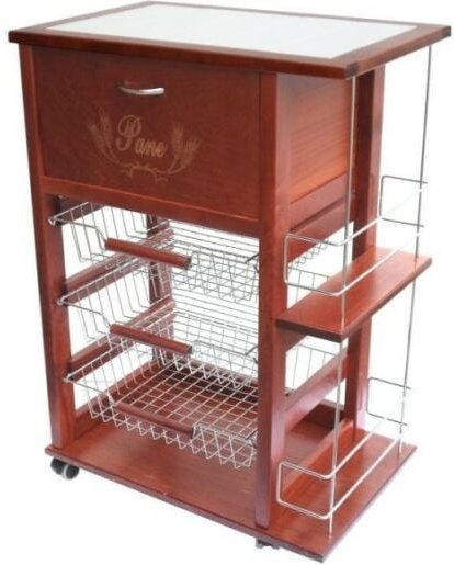 Vesuvio platzsparender Servierwagen mit Brotkasten aus Kirschholz und Flaschenhalter