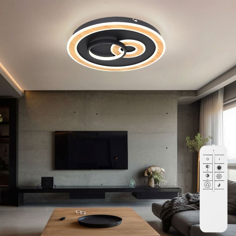 Globo - Deckenlampe schwarz Wohnzimmerlampe modern Deckenleuchte dimmbar, led Smartlight Fernbedienung cct Holzoptik, le...
