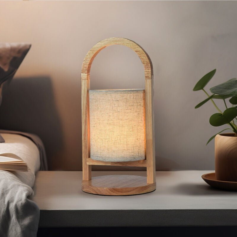 Tischlampe Tischleuchte Nachttischleuchte mit Touchdimmer Wohnzimmerleuchte, Textil Holz beige, Akku, 1x LED 100Lm 3000K...