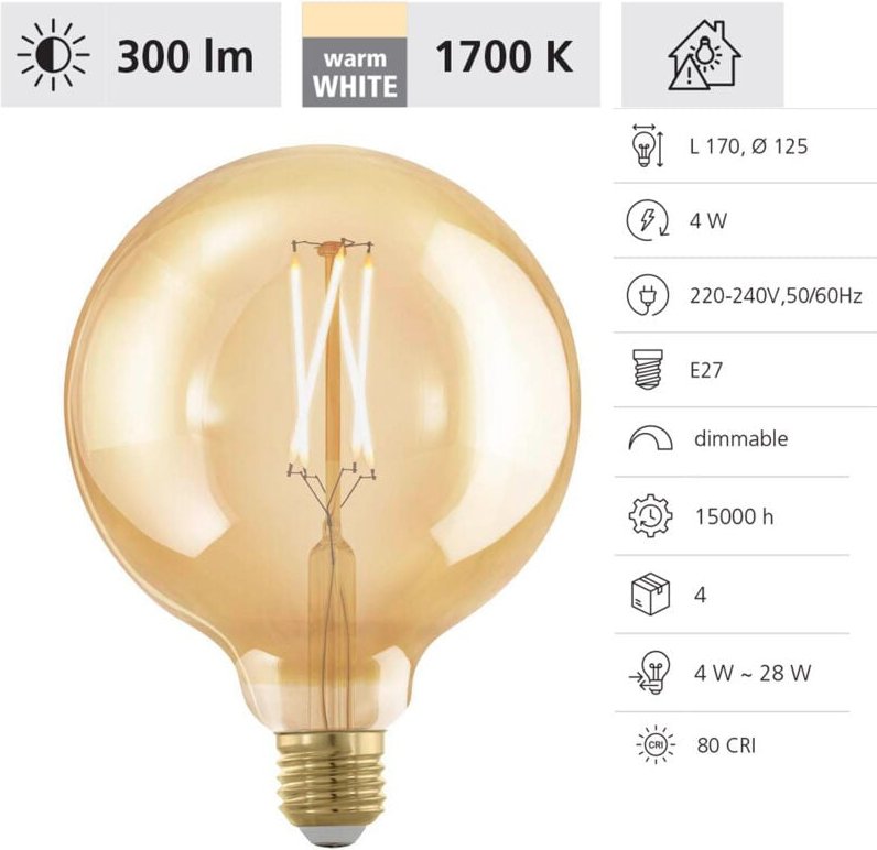 Eglo - led Globe G95 E27 4W amber Leuchtmittel