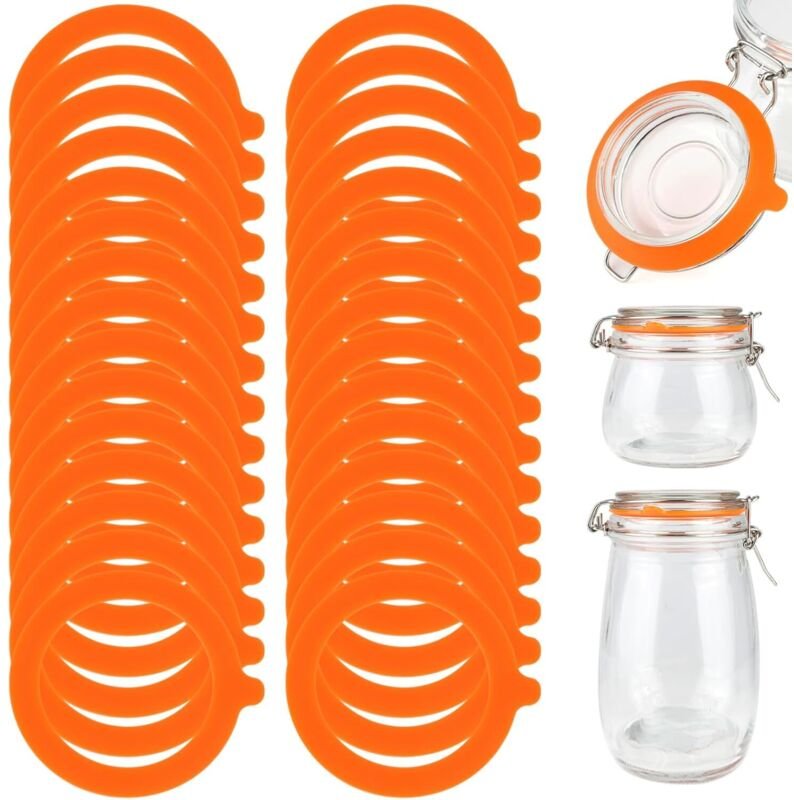 CCYKXA Packung mit 30 austauschbaren Silikondichtungen, 69 x 92 mm, für Gläser, Gummi für Glasclipdeckel (Orange)