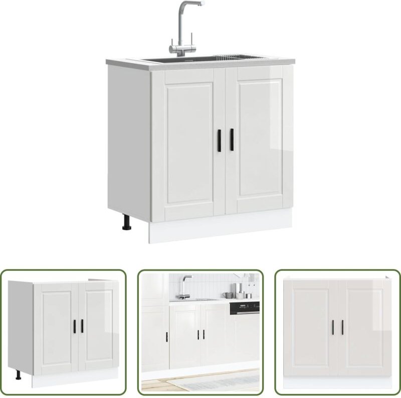 vidaXL Hochglanz-Weiß - Spülenunterschrank Porto Hochglanz-Weiß 80x46x81,5 cm