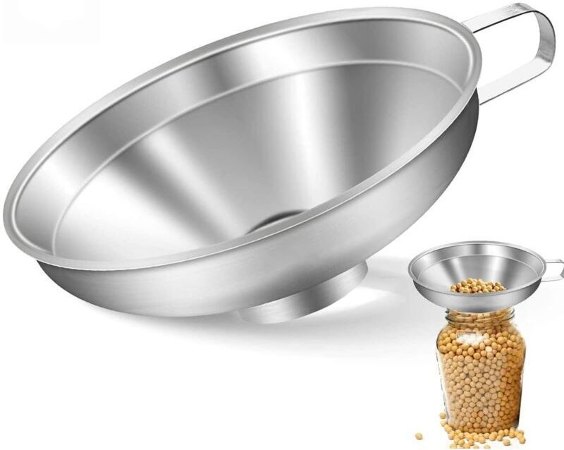 Küchen- und Marmeladentrichter aus Edelstahl mit Griff, ideal zum Verarbeiten von Gewürzen, Flüssigkeiten, Pulvern, Bohn...