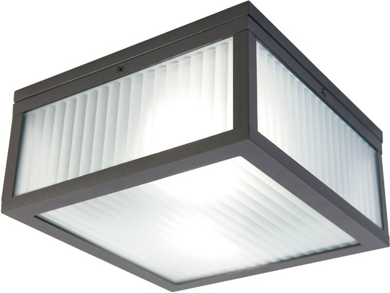 Qazqa - Smarte Außendeckenleuchte schwarz mit geripptem Glas inkl. wlan A60 - Charlois