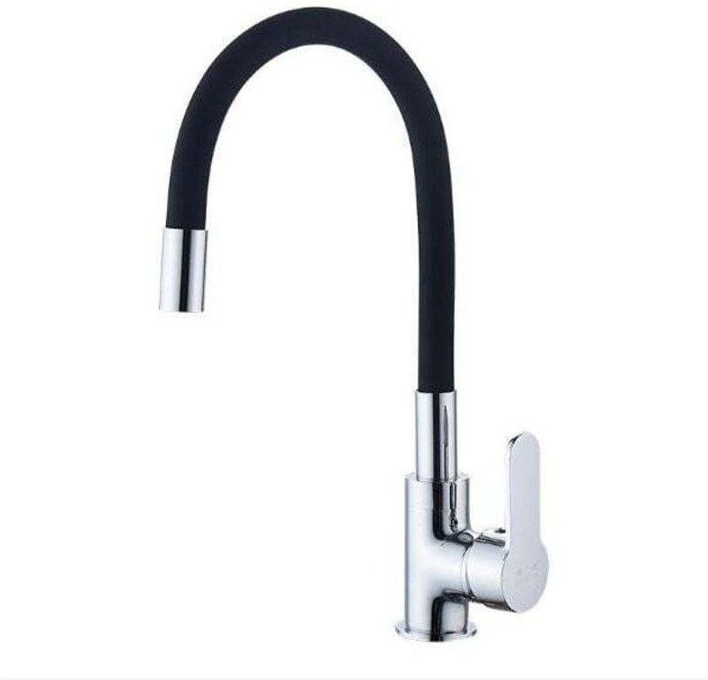 Flexibler Küchenhahn, hoher Schwenkauslauf, frei flexibler Spültisch-Mischbatterie, Chrom und Schwarzmessing, Einloch-Sp...