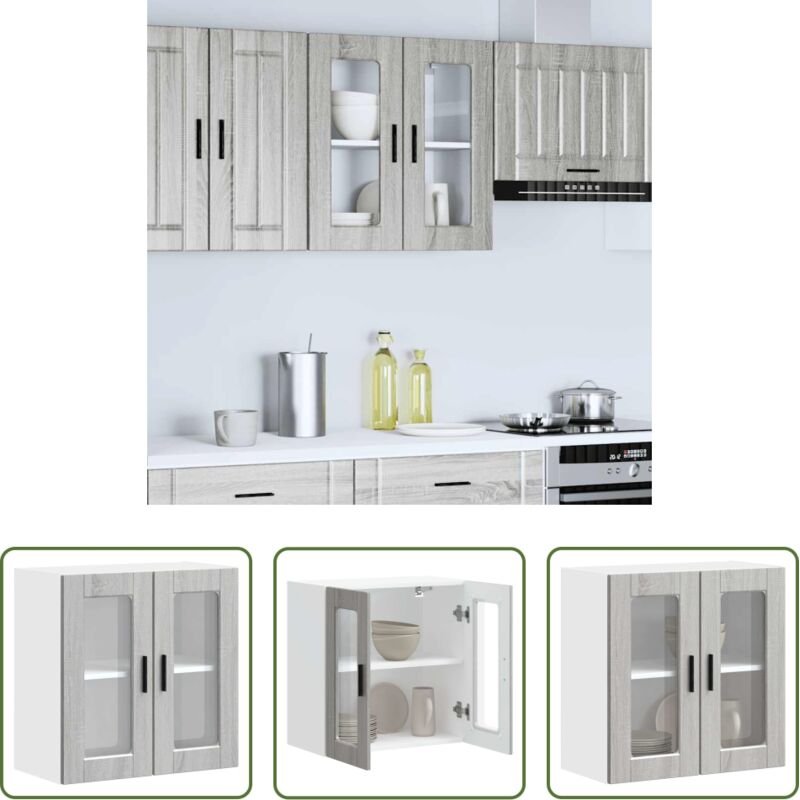 vidaXL Wandregal - Küchen-Hängeschrank mit Glastür Porto Grau Sonoma