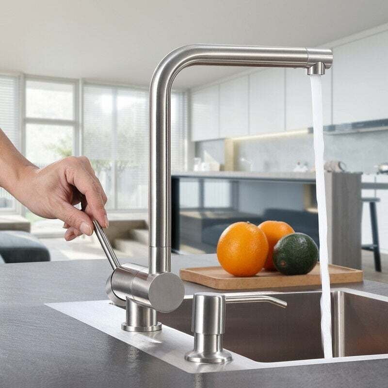 Klappbarer Küchenarmatur, Küchenmischbatterie aus Edelstahl, moderner klappbarer Wasserhahn, Küchenarmatur unter dem Fen...