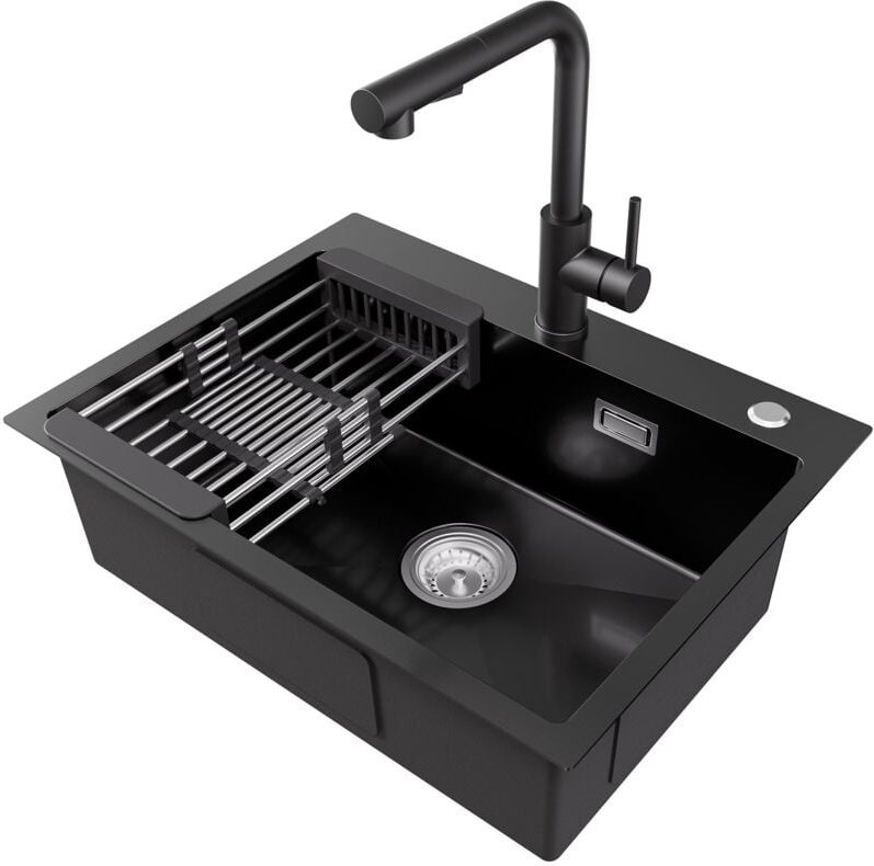 CECIPA MAX Küchenspülen-Sets, 60 × 45 cm Einzelbecken Edelstahl-Küchenspüle mit ausziehbarer Küchenarmatur, Abflusskorb,...