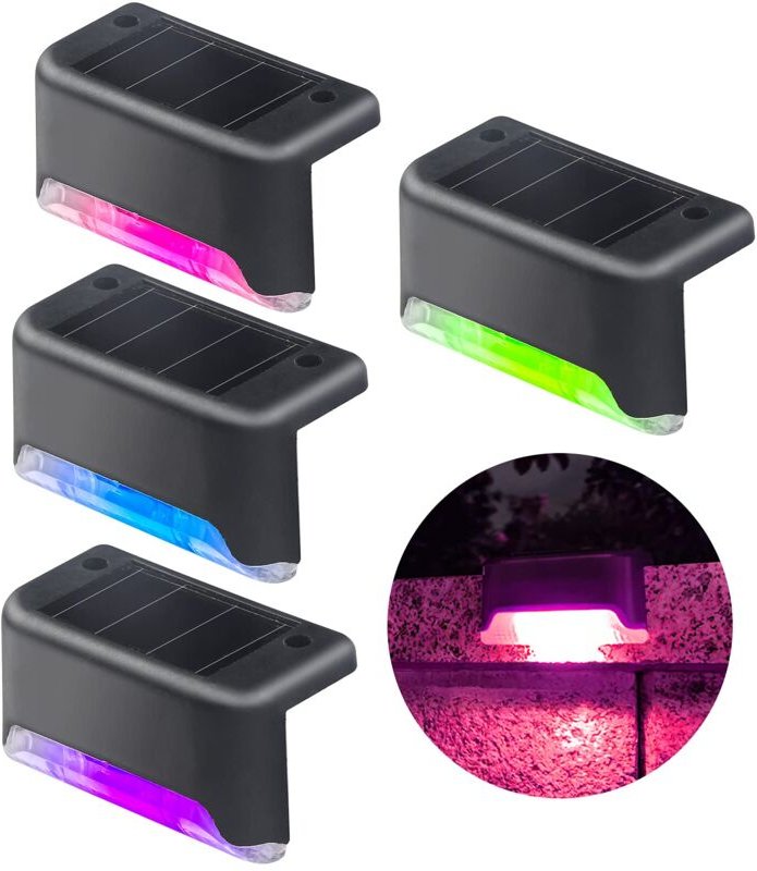 Solar-Zaunleuchten, 4er-Pack LED-Farbsensor-Solarleuchten, Pool-Dekorationsleuchten, Stufenleuchten, Hofleuchten
