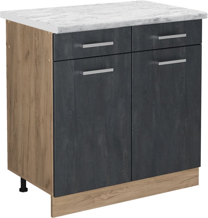 Küchenunterschrank R-Line, Schwarz Beton, 80 cm AP Marmor, Vicco