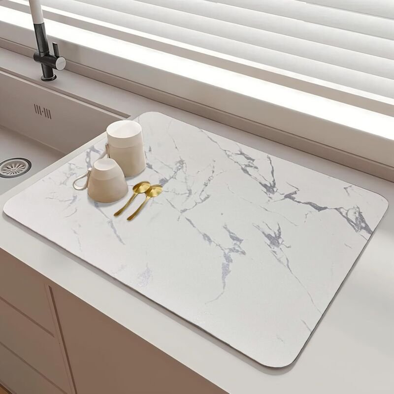30×40 cm weiße Marmor-Abtropfmatte, super saugfähig/faltbar, für Bar/Küche.