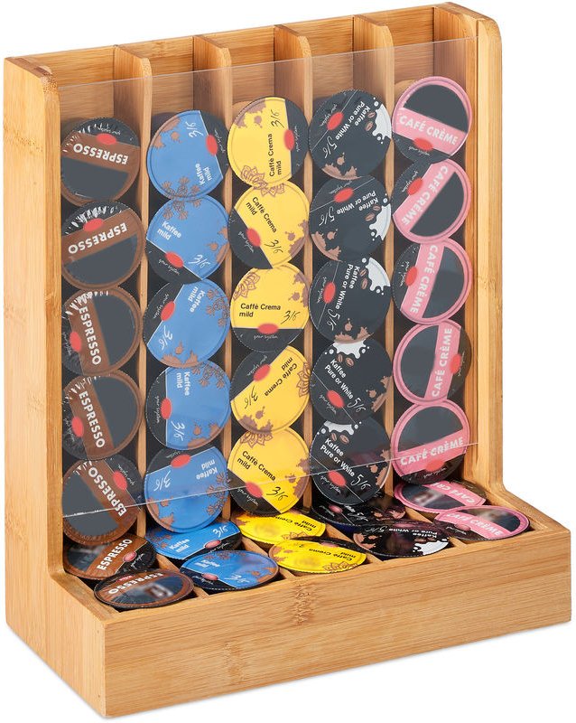 Relaxdays - Kapselhalter für Cafissimo Kaffeekapseln, edler Kapselspender, Bambus & Acryl, HxBxT: 29 x 24,5 x 12 cm, nat...