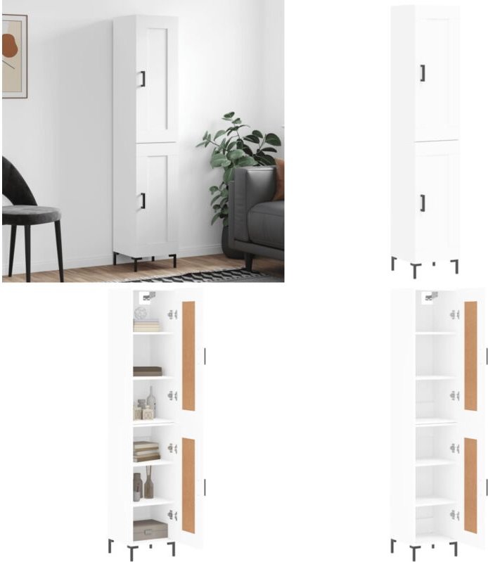 Highboard Weiß 34,5x34x180 cm Holzwerkstoff - Holzwerkstoff - Schrank