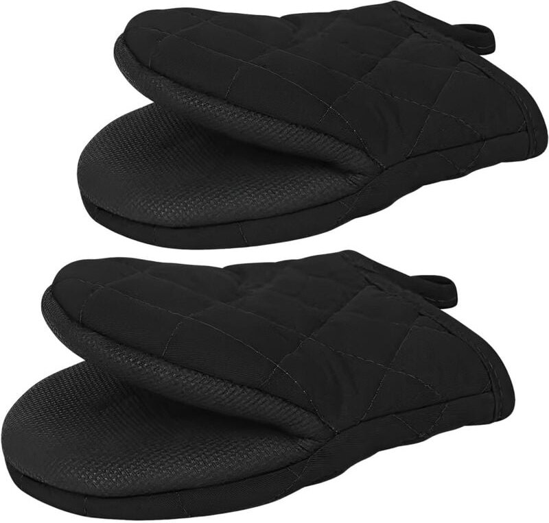 Schwarzer, rutschfester Ofenhandschuh aus Gummi, hitzebeständig bis 500°F, mit Aufbewahrungsschlaufe, geeignet zum Koche...