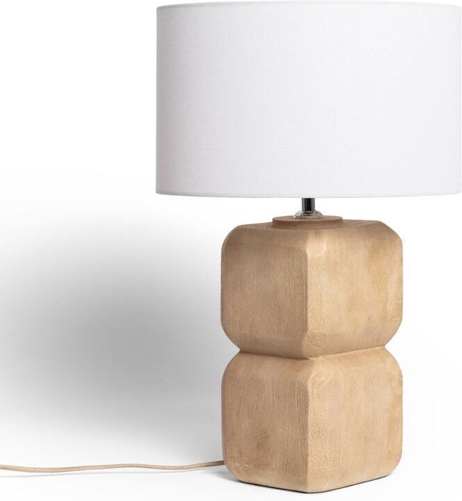 LED Tischlampe aus Holz Akesh I Beige