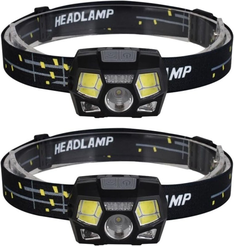 Set mit 2 XPE- und COB-LED-Stirnlampen, USB-aufladbar, Bewegungssensor, wasserdicht, schwarz, leichte Stirnlampen für Ja...
