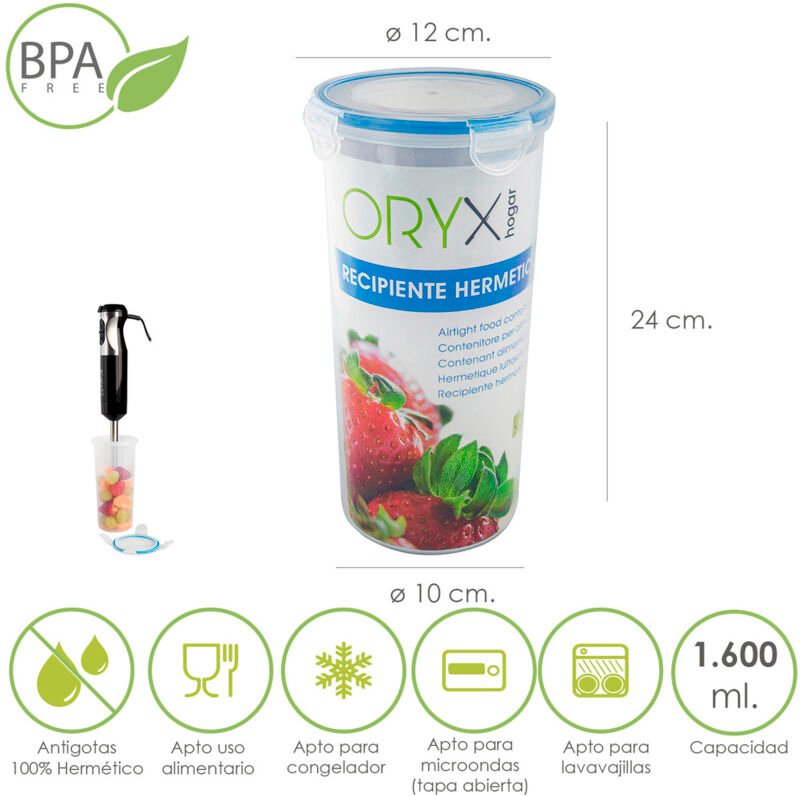 Recipiente Hermetico Plastico Redondo 1.600 ml. ø 12 x 24 (Alt.) cm.