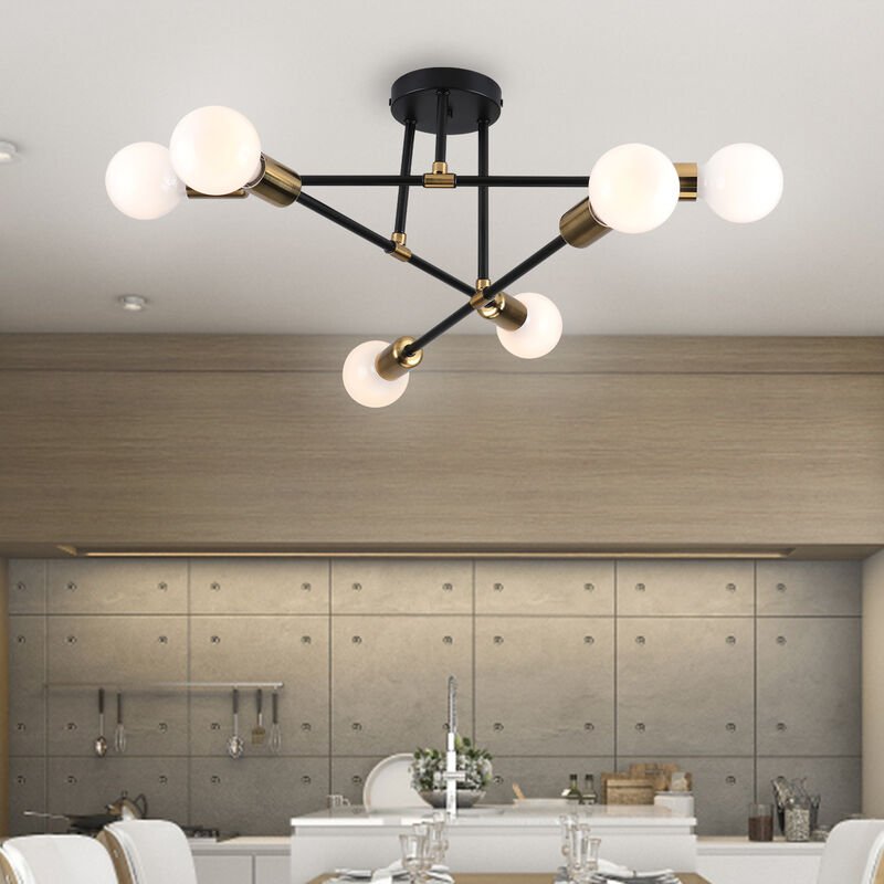 Axhup - Deckenleuchte 6x E27 Pendelleuchte Vintage Industrial Innenlicht Lampe für Küche Schlafzimmer Wohnzimmer Schwarz...