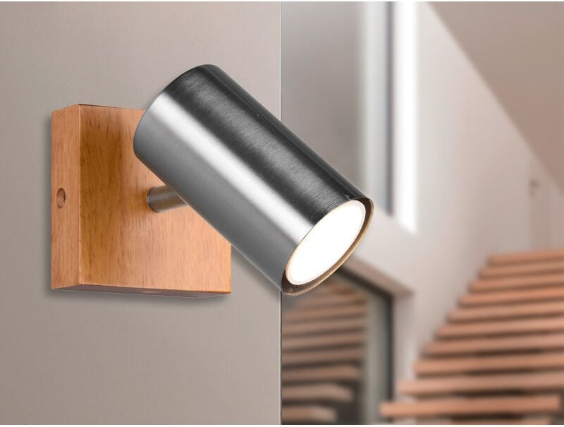 Led Wand- & Deckenstrahler Silber mit Holz, Breite 9cm