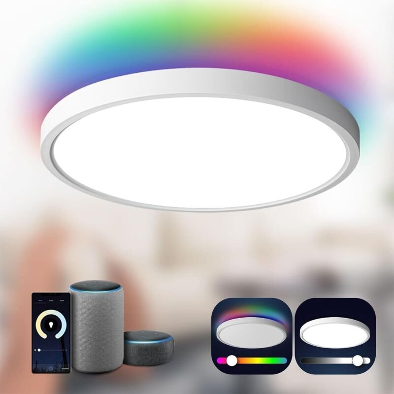 Antenlicht LED Deckenleuchten 24W Wohnzimmerlampe Ø30cm WIFI Deckenlamape mit Alexa Google Assistant Fernsteuerung APP f...