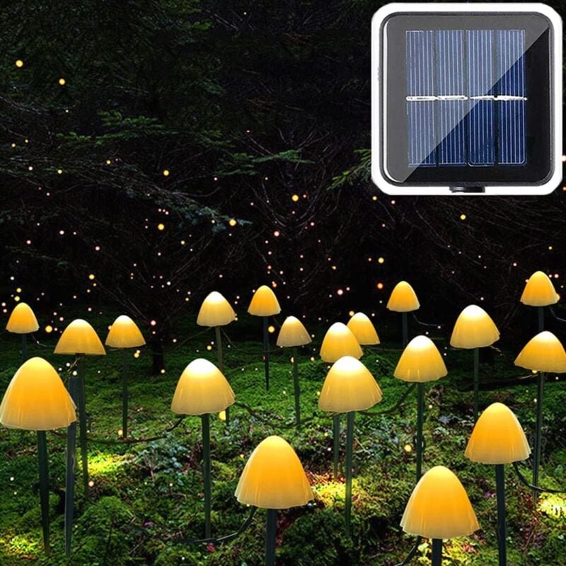 Pilz-Solar-Lichterkette für den Außenbereich, 5 m, 20 LED-Solar-Pilzlichter, 8 Modi, wasserdicht, Landschaft, Weg, Terra...