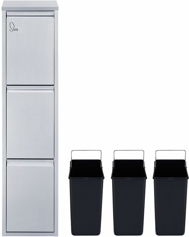 Svita - V3X8 24Liter Mülleimer Edelstahl Abfalleimer vertikal Mülltrennung Silber