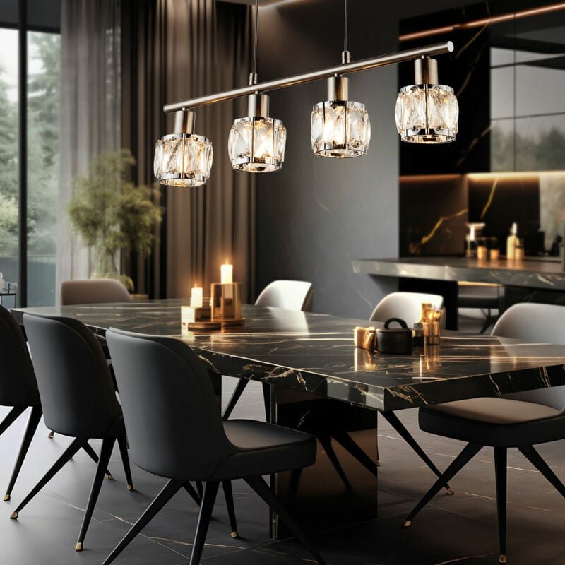 Pendelleuchte höhenverstellbar Esstischlampe Zugpendellampe Hängeleuchte 4 flammig, chrom Glaskristalle, 4x E14, LxH 60 ...