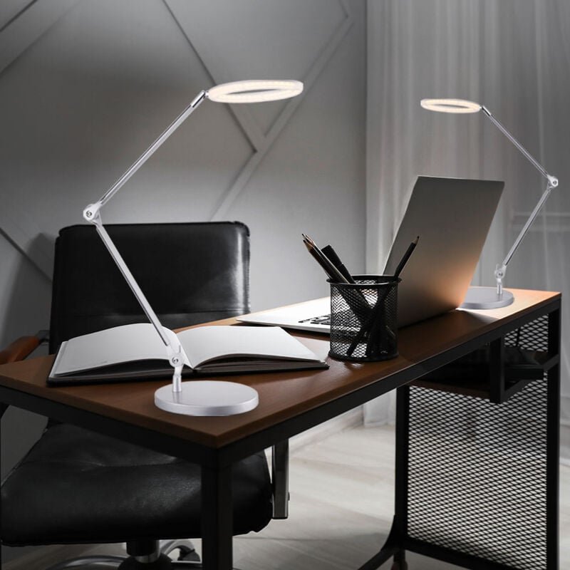 Tischlampe Wohnzimmerleuchte Leseleuchte Spotlampe Tischleuchte Beistelllampe, Metall Acryl silber, Gelenke beweglich, 1...