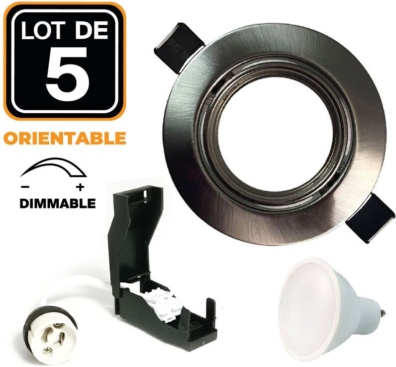 Europalamp - 5 Einbaustrahler schwenkbar Alu gebürstet GU10 6W Dimmbar Neutralweiß 4500K