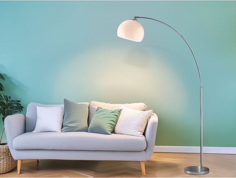 Thumbnail - Bogenlampe Designklassiker BRASILIA Silber Chrom mit Acrylschirm, Höhe 180cm