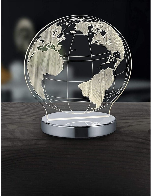 Defibrico - led Tischleuchte globe 3D Optik Chrom Lichtfarbe einstellbar, Höhe 20cm