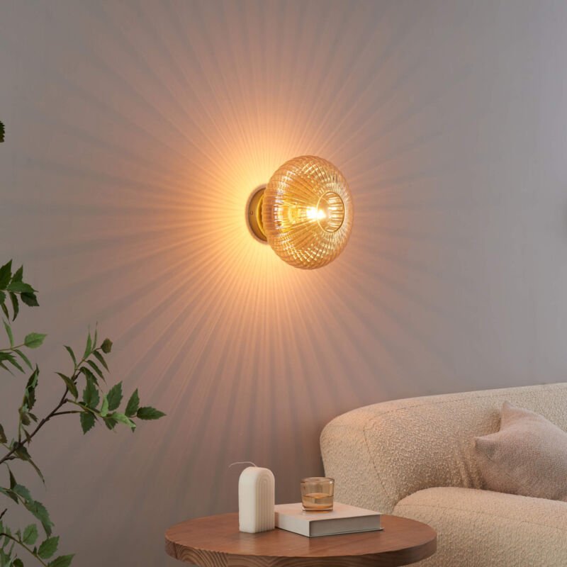 Thumbnail - Wand- oder Spotleuchte mit geripptem Braunglas - Ambrine