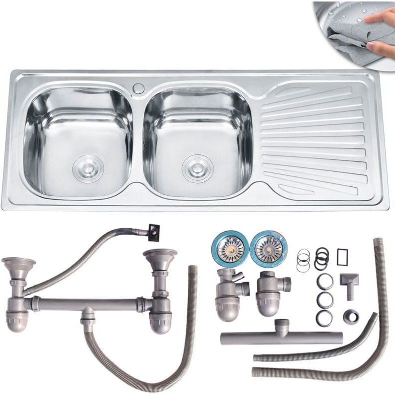 120CM Edelstahl Doppel Einbauspüle links Edelstahlspüle Küchenspüle 2 Becken