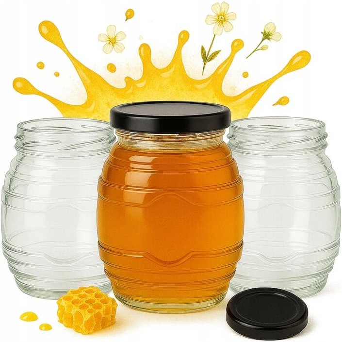 5x Glasgefäße UL380 ml für Honig, Marmelade, Konfitüre, Geschenkflaschen für Hochzeiten