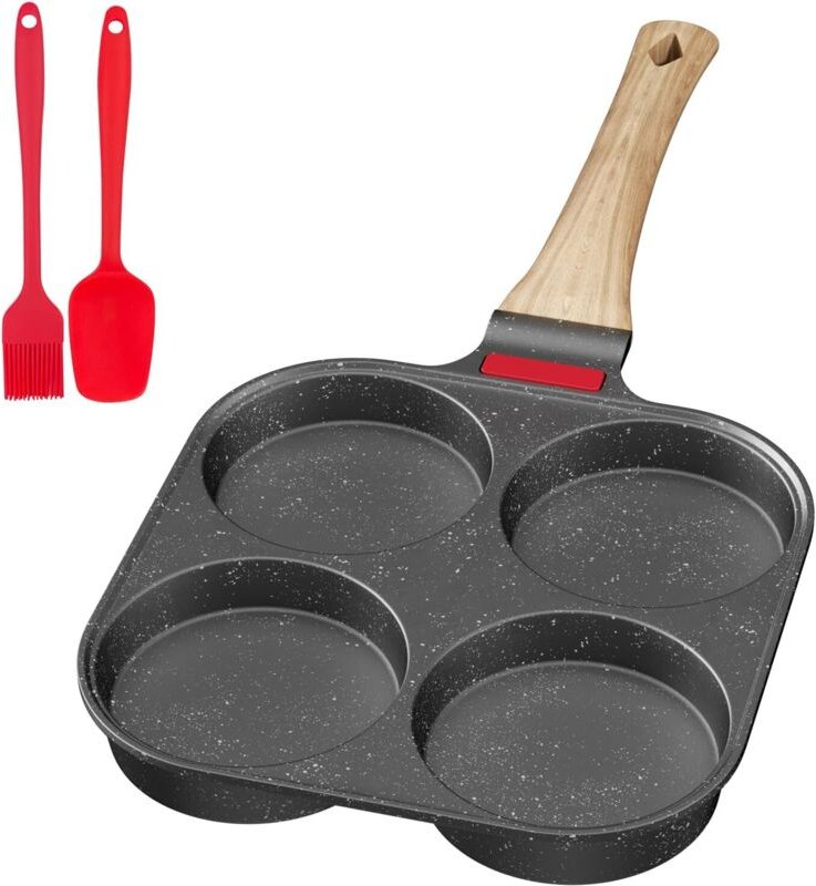 Pfannkuchenpfanne, 4-flammige Pfanne für Pfannkuchen und Omeletts mit abnehmbarem Griff, ideal für Spiegeleier zum Frühs...