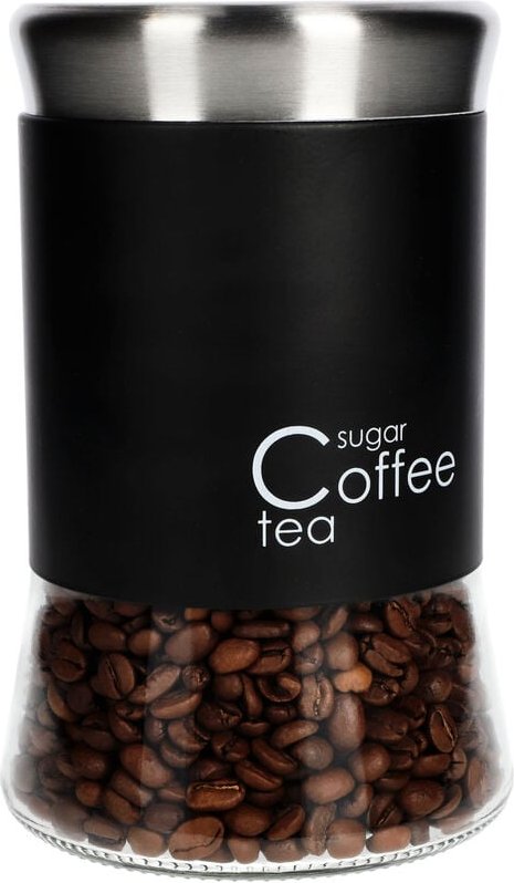 Kadax - Glasbehälter, Behälter für Kaffee, Blättertee, 1000ml, schwarz