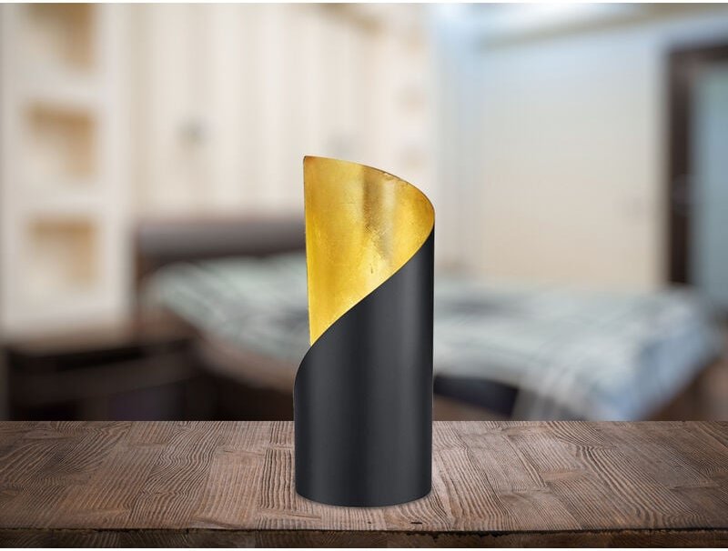 Defibrico - Kleine Tischleuchte frank 1-flammig Metall Schwarz matt / Gold, Höhe 24cm