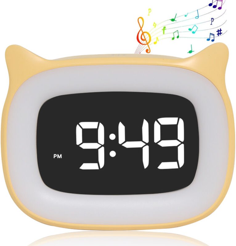Kinderwecker, digitaler Wecker mit Nachtlicht, 18 Klingeltönen, Doppelalarm, Schlummerfunktion, 12-/24-Stunden-Anzeige