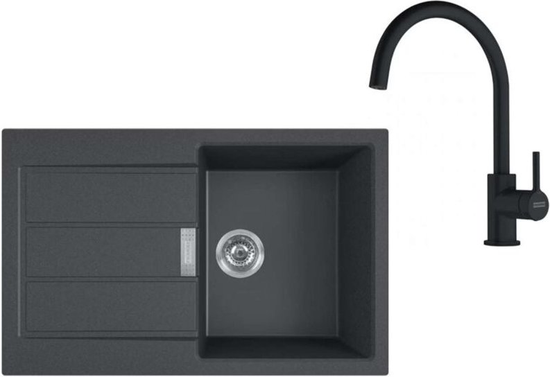 Franke - Sets - Küchenset T123Č, Tectonite-Spüle S2D 611-78 und Armatur fc 6018.901, schwarz/schwarz matt 143.0687.352