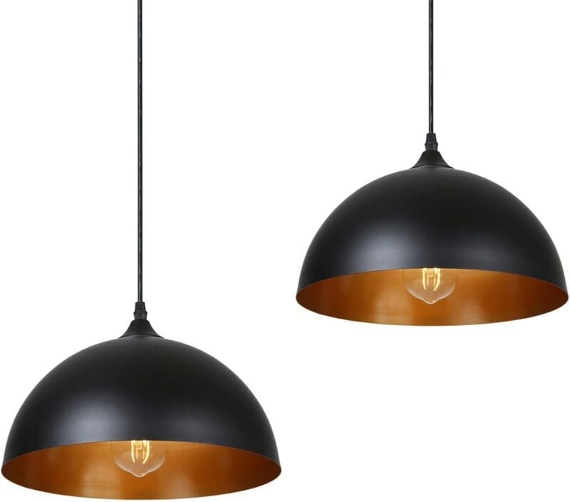 Thumbnail - 2er-Set Retro-Pendelleuchten aus Metall - Vintage-Industriestil - Durchmesser: 30 cm - Schwarz