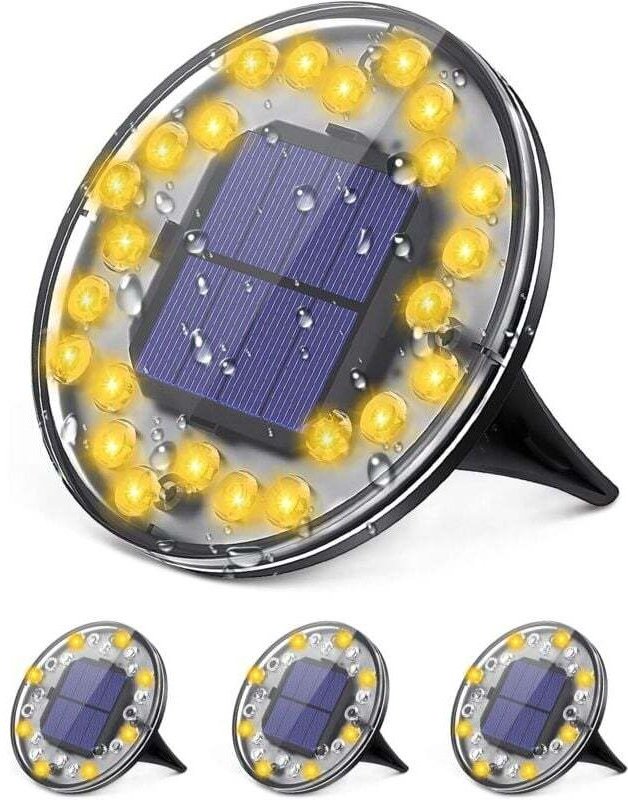 Solar-Bodenleuchten – 24 LEDs, IP68, Einbau – für Gärten, Terrassen, Rasenflächen und Wege (4er-Pack, Warmweiß)