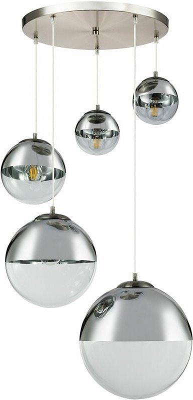 Hängeleuchte Esszimmer Modern Esstischleuchte Glaskugeln 5 Flammig Kugelleuchte Glas Groß, Nickel-matt klar chromfarben,...